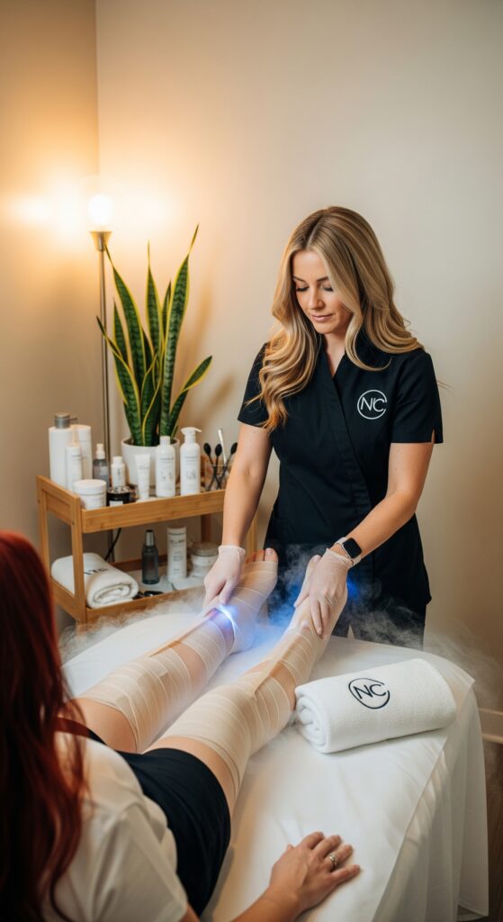 Crioterapia piernas con vendas frias