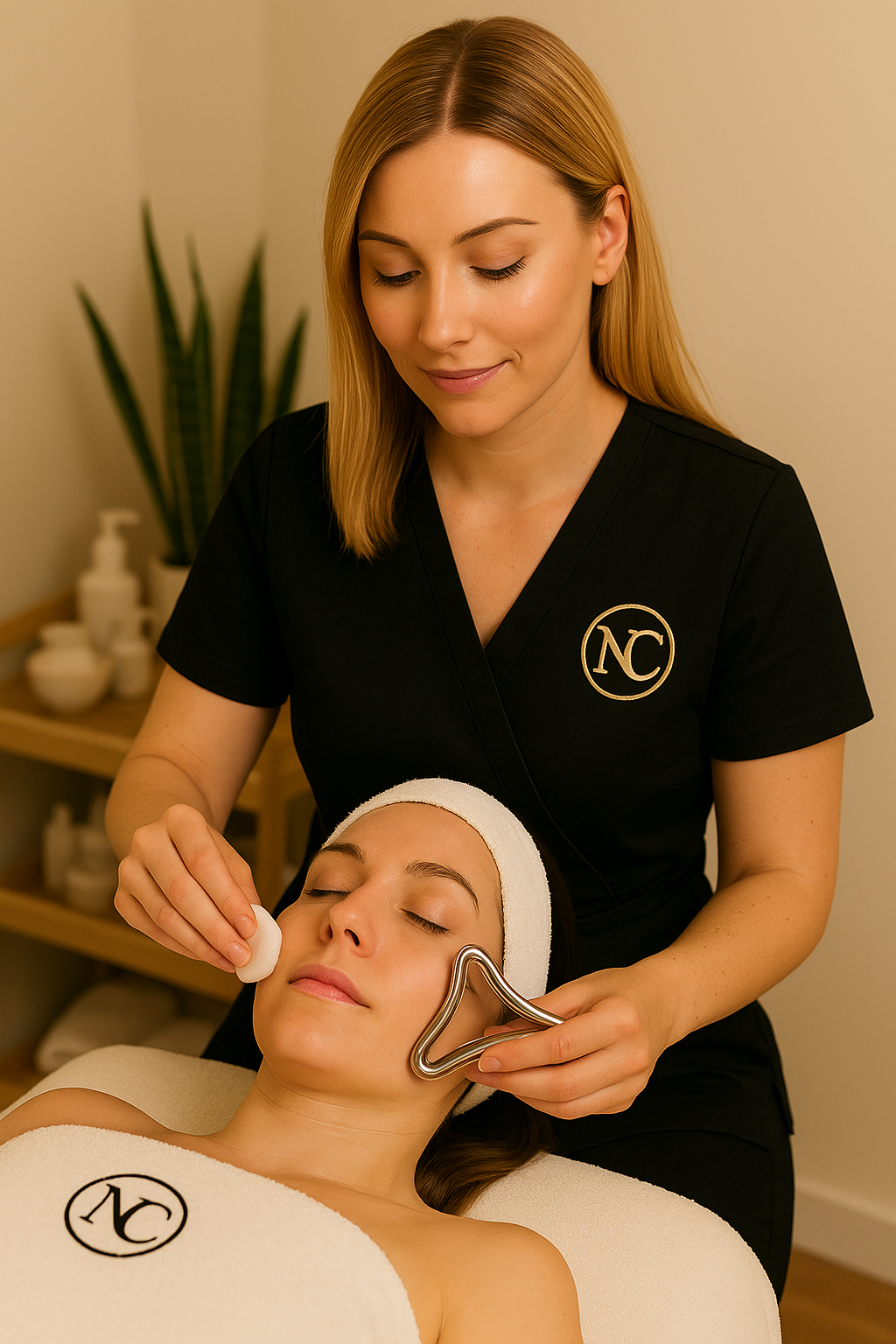 Masaje de Metaloterapia facial con herramientas metaloterapia